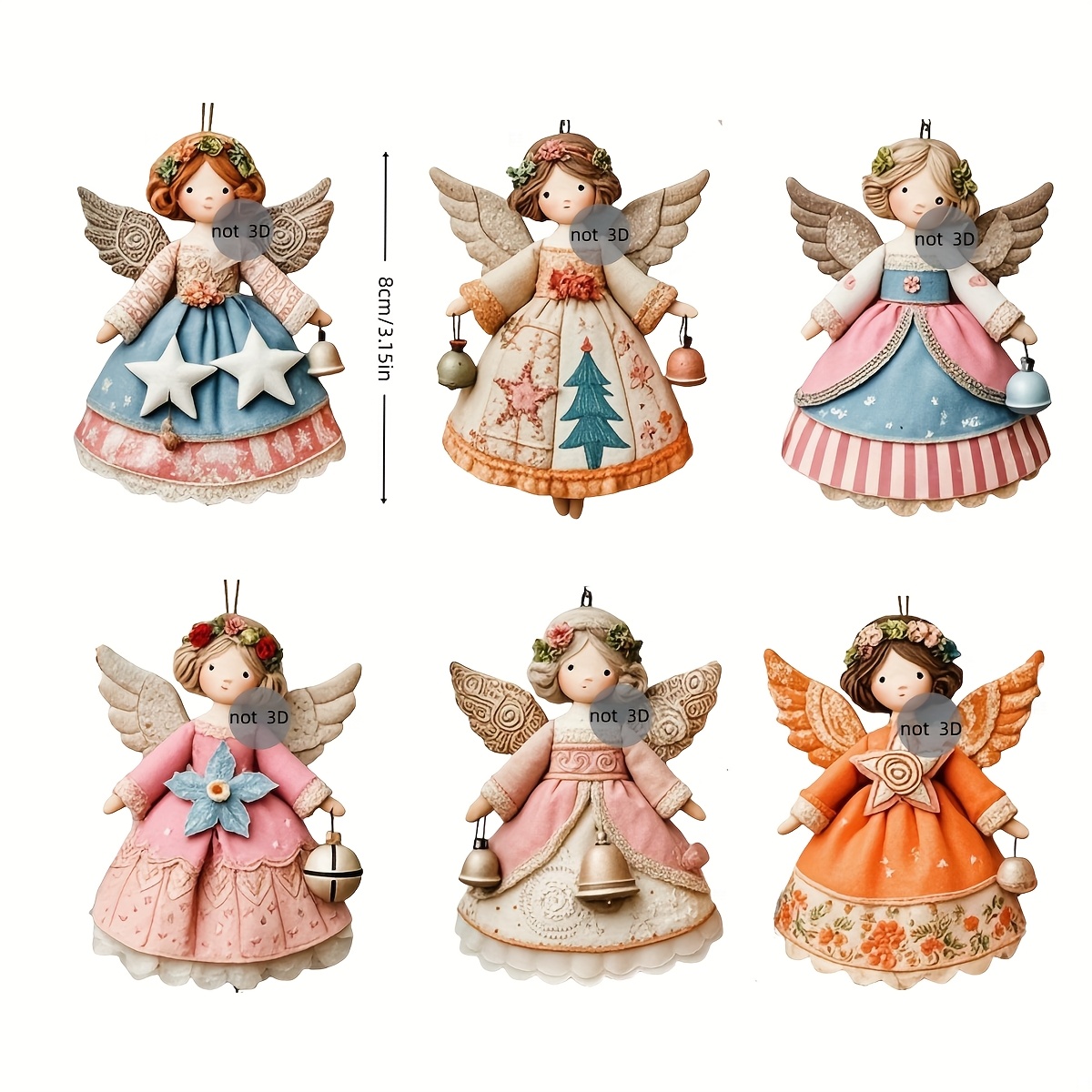 6/12Pcs 2D Flat Wooden Angel O - Vintage Collectible Dolls recension och pris