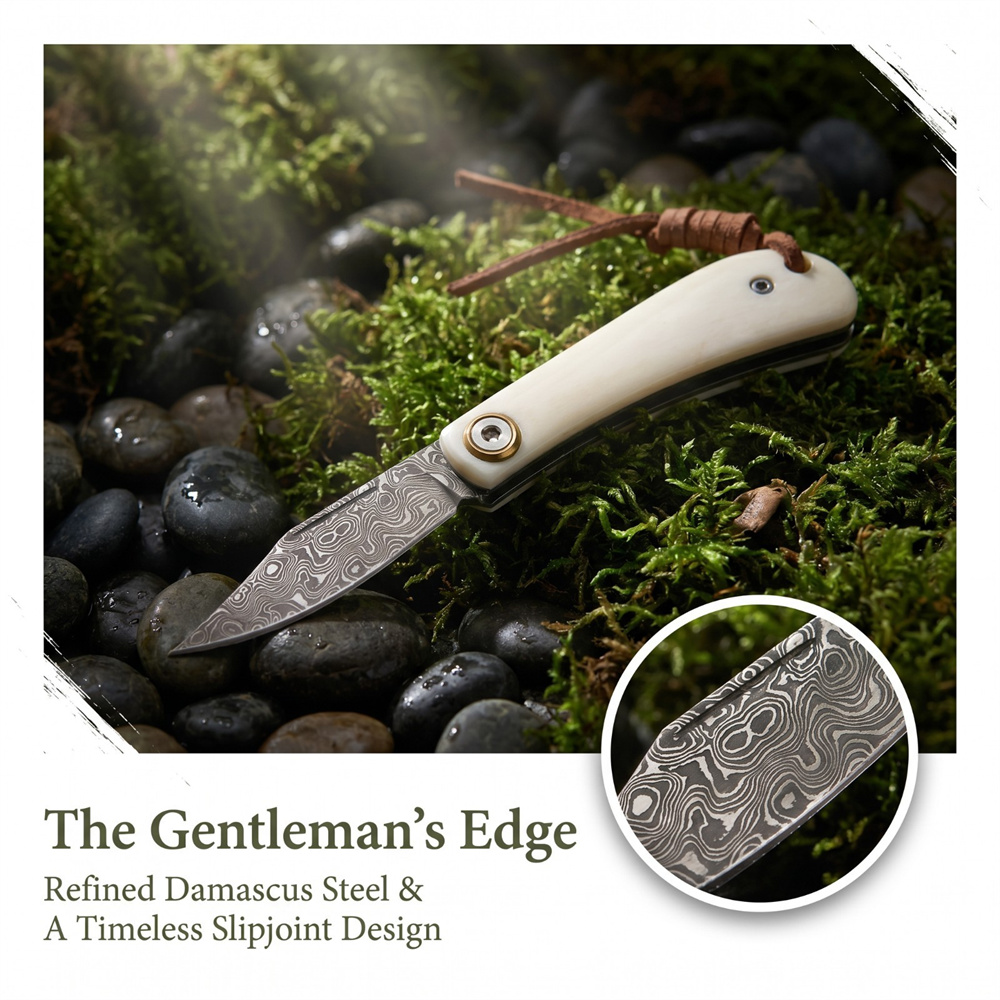 Compact Vintage Damascus Foldi - Vintage Collectible Knife recension och pris